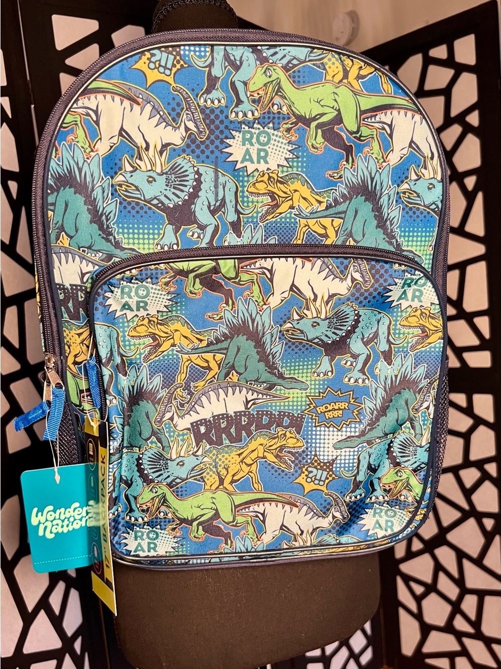 Wonder Nation Kids 17" Laptop Backpack Pop Art Dino 🦕 Indigo Blue NWT - Picture 6 of 11